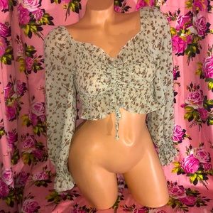 Peasant renaissance chiffon ruched scrunch top S